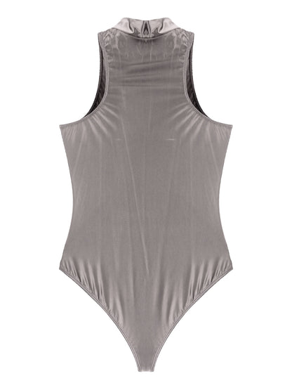 Women's Bodysuit Glossy Sleeveless Bodysuit Jumpsuit Solid Color Double Zipper Front Leotard High Cut Clubwear Nightwear The Clothing Company Sydney