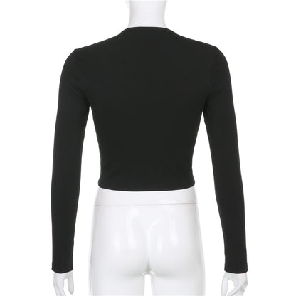 Streetwear Square Neck Hook Cotton Aututmn T-shirts Bodycon Gothic White Crop Tops Tees Long Sleeve T shirt The Clothing Company Sydney