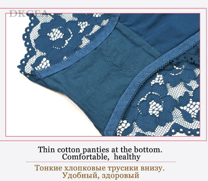 2 Piece Embroidery Underwear Set Lace Blue Brassiere A B C Cup Push Up Bra and Panties Set Brand Lingerie Deep V Bra The Clothing Company Sydney