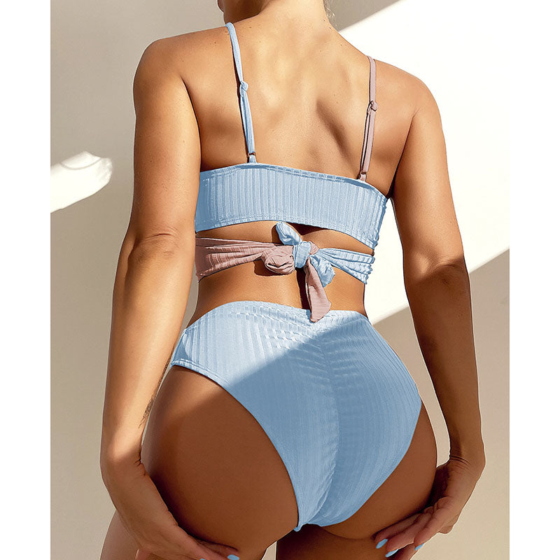 High Waist Swimsuit Ribbed Bikini Set Wrap Swimwear Colorblock Push Up Bathing Suit The Clothing Company Sydney