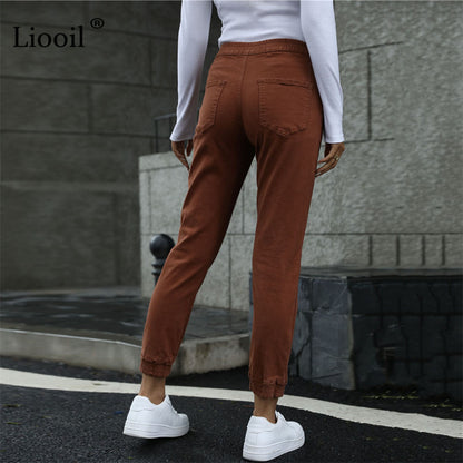Women's Streetwear Cotton Elastic Waist Brown Jean Pants Women Denim Trousers With Pockets Spring Stretch Jeans The Clothing Company Sydney