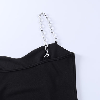 Elegant Chain Strapless Sleeveless Solid Basic Split Knee-Length Bodycon Summer Young Style Dress The Clothing Company Sydney