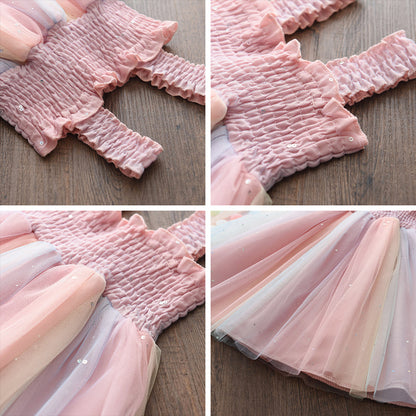 Kids Dresses for Girls Sleeveless Dress Sequined Party Costume Mesh Summer Puffy Rainbow Children Dress The Clothing Company Sydney