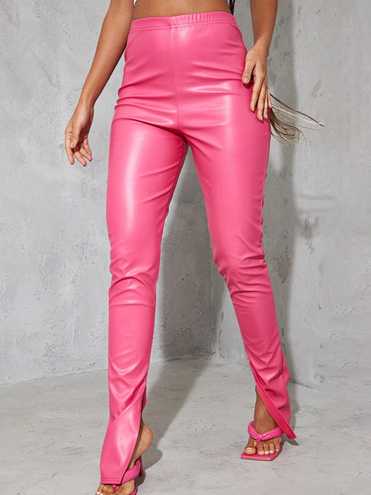 Ladies PU Leather Cut Out Pencil Pants Skinny Trousers Streetwear Bottom Punk Pants Split Fashion Party Pants The Clothing Company Sydney