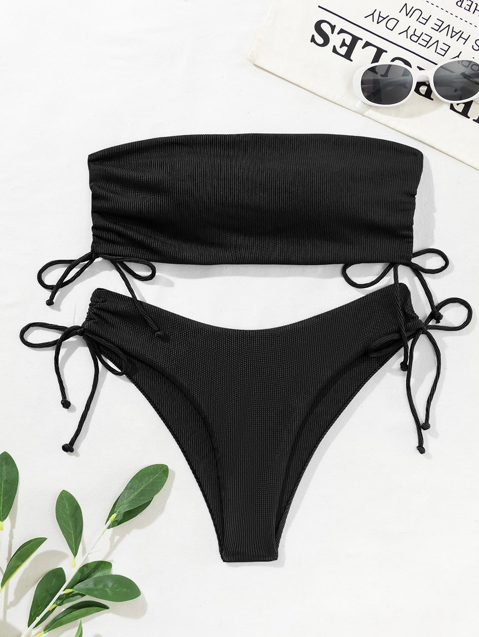 Bandeau Swimsuit Swimwear Women High Waist Bikini Set 2 Piece Summer Swim Beach Wear Bathing Suit The Clothing Company Sydney