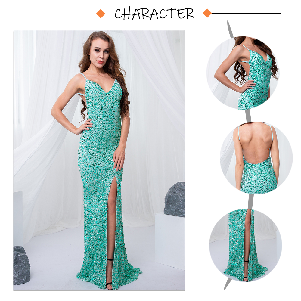 Sequin Backless Slip Mermaid Long Party Luxury V Neck Velvet Stretch Slit Sleeveless Cocktail Prom Formal Dress The Clothing Company Sydney