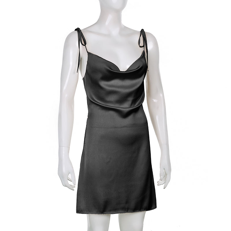 Strappy Solid Satin Backless Sleeveless Casual Dress Mini Sundress Summer Dresses The Clothing Company Sydney
