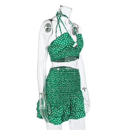Floral Print Top and Skirt Two Piece Matching Set Halter Tie Front Backless Crop Tops Summer Outfits The Clothing Company Sydney