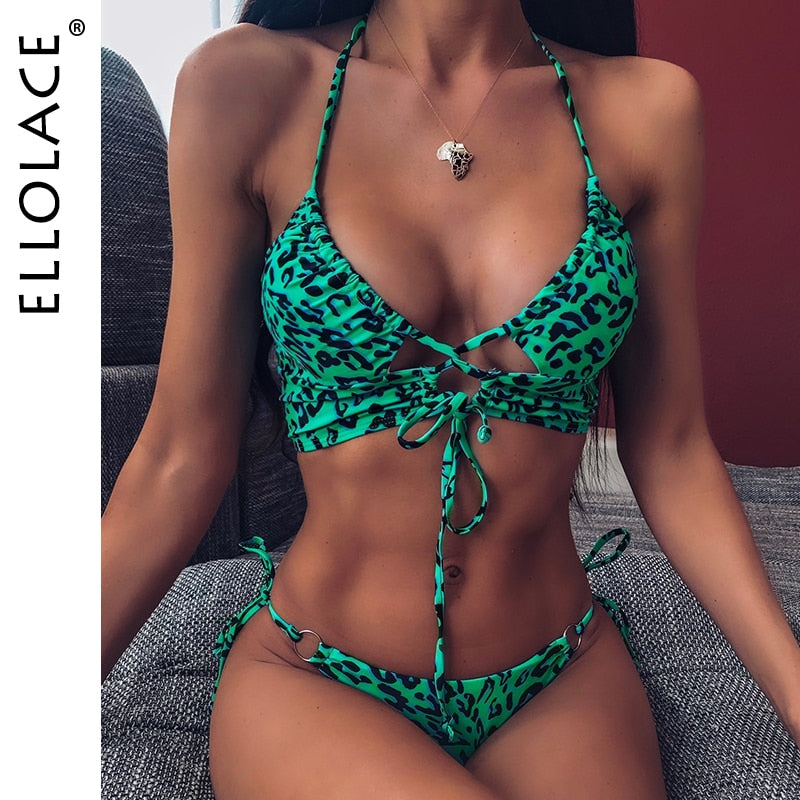 Animal Print Bikini Push Up Swimwear Women Leopard Female Bandage Swimwear Monokini Halter Backless Bathing Suit The Clothing Company Sydney