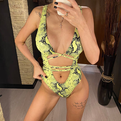 Bandage Wrap Around Tummy Cut Out Deep V Monokini One Piece Swimsuit Swimwear Bather Bathing Suit - The Clothing Company Sydney