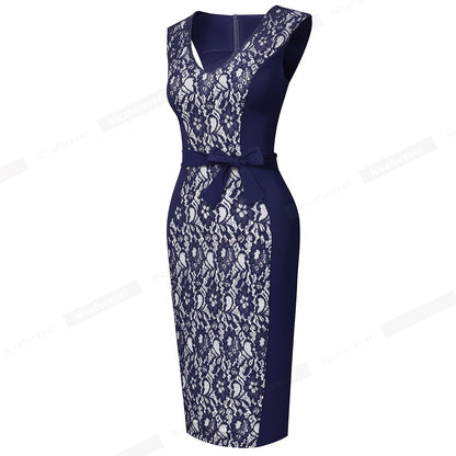 Summer Women Elegant Lace Patchwork Low Cut Dresses Formal Wedding Party Vintage Bodycon Slim Dress The Clothing Company Sydney