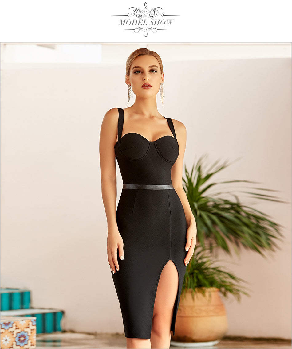 Elegant Black Bodycon Bandage Spaghetti Strap Midi Blue Club Formal Runway Party Dress The Clothing Company Sydney