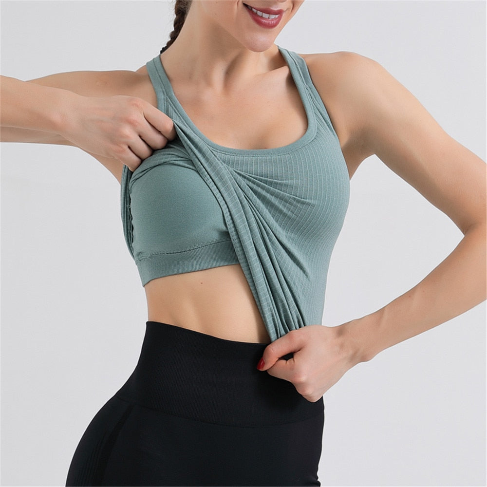 Seamless Yoga Tops With Bra Sleeveless Fitness Sports T-shirts Gym Running Workout Tops Shirt Clothing The Clothing Company Sydney