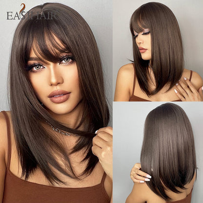 Short Straight Bob Wigs with Bang Golden Brown Natural Synthetic Hair for Women Daily Cosplay Heat Resistant Fiber Wigs The Clothing Company Sydney