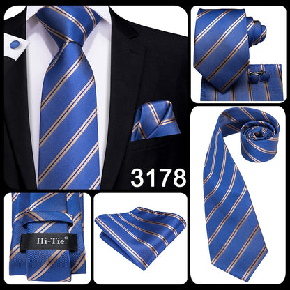 3 Piece Business Classic Blue Black Striped Solid Neck Tie Necktie Pocket Square Cufflinks Wedding Party Silk Tie Set The Clothing Company Sydney