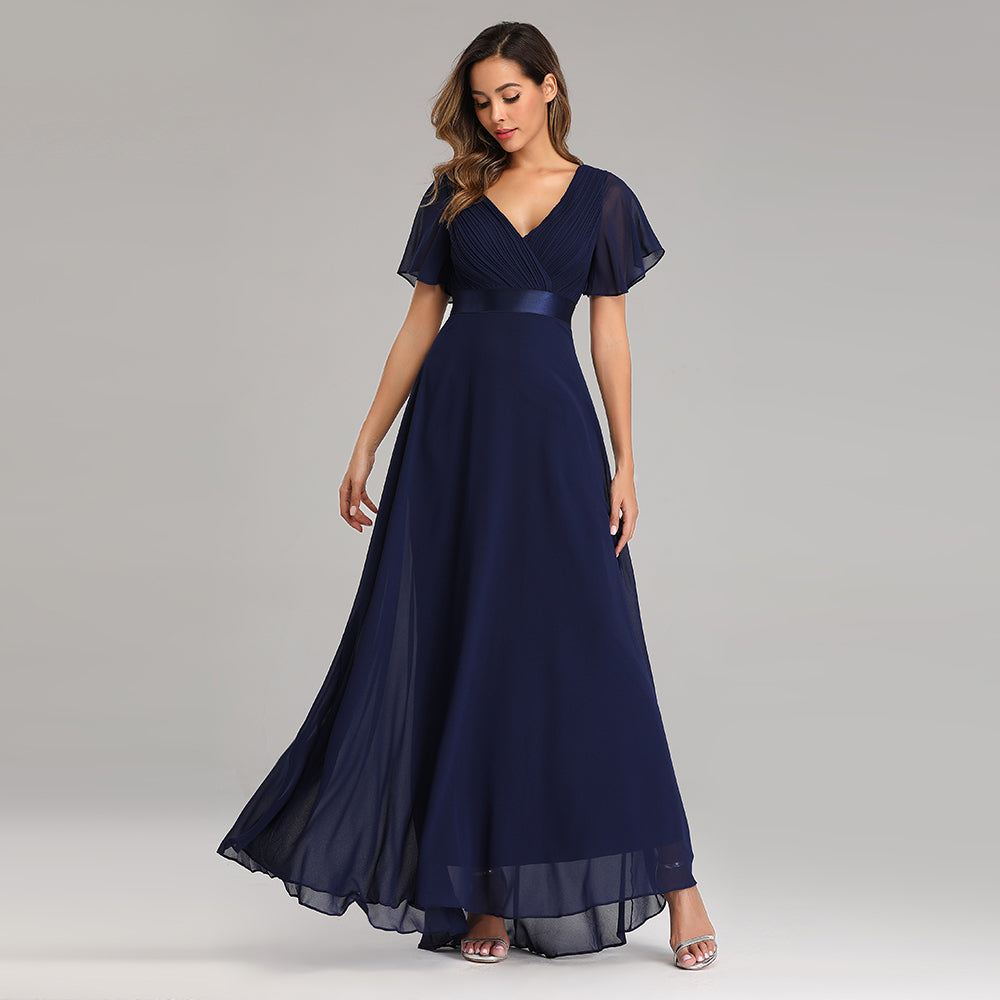 Elegant V-Neck Ruffles Chiffon Evening Gown  Wedding Party Cocktail Formal Dress The Clothing Company Sydney