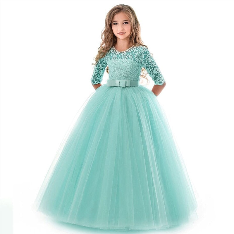 Princess Lace Dress Kids Flower Embroidery Dress For Girls Vintage Children Dresses For Wedding Party Formal Ball Gown The Clothing Company Sydney