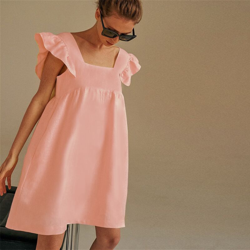 Ruffle Sleeve Summer Square Neck Solid Color Elegant Mini Dress The Clothing Company Sydney