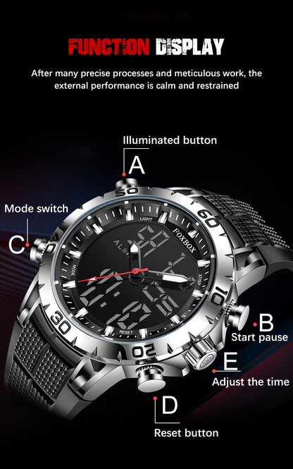 Foxbox Sport Mens Watches Top Brand Luxury Dual Display Quartz Watch For Men Military Waterproof Digital Electronic Watch The Clothing Company Sydney