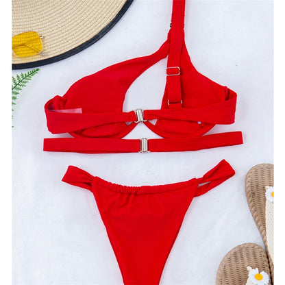 Hollow Out Swimwear Push Up Bikini One Shoulder Solid Thong Swimsuit 2 Piece Micro Bather Suit The Clothing Company Sydney