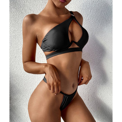 2 Piece Push Up Bikinis Swimsuit Cut Out Swimwear One Shoulder Bikini Set Thong Solid Bathing Suits The Clothing Company Sydney