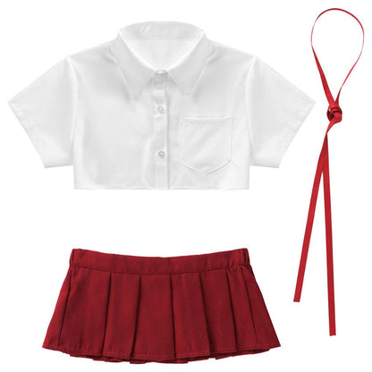 Adult School Uniform Club Wear Cheerleading Cosplay Costumes Collar Crop Tops with Ribbon Mini Pleated Skirt The Clothing Company Sydney