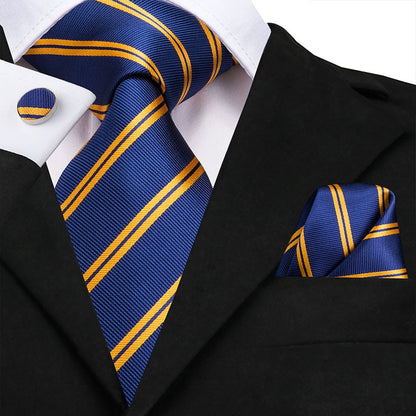 3 Piece Business Classic Blue Black Striped Solid Neck Tie Necktie Pocket Square Cufflinks Wedding Party Silk Tie Set The Clothing Company Sydney