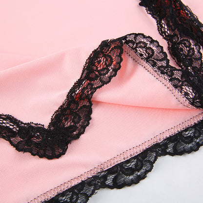 Lace Patchwork Pink Strap Bow Bodycon Summer Dresses Mini Side Split Sundress The Clothing Company Sydney