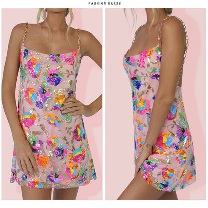 Sequin Backless Slip Mini Chain Straps Short Tulle Cocktail Summer Party Night Lush Prom Dress The Clothing Company Sydney