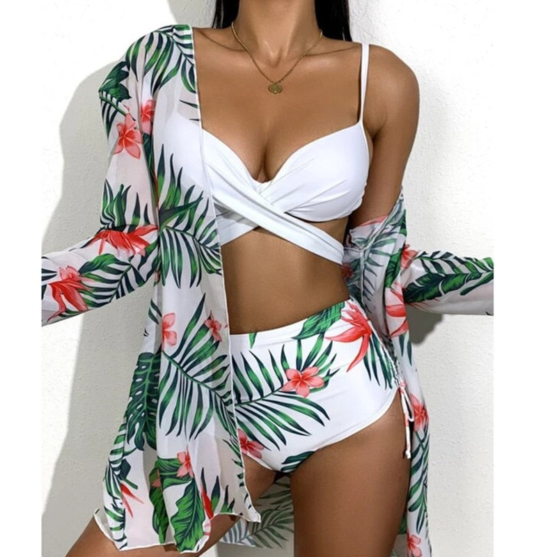 Print Floral Swimsuits 3 Piece Beach Bikinis Set Push Up Swimwear Bather Bathing Suit The Clothing Company Sydney