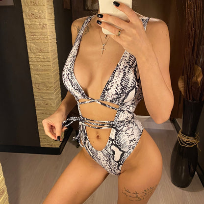 Bandage Wrap Around Tummy Cut Out Deep V Monokini One Piece Swimsuit Swimwear Bather Bathing Suit - The Clothing Company Sydney