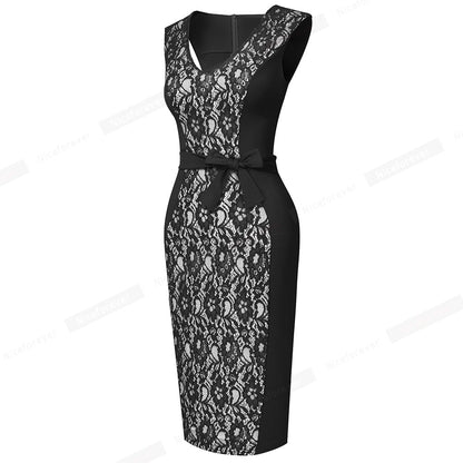 Summer Women Elegant Lace Patchwork Low Cut Dresses Formal Wedding Party Vintage Bodycon Slim Dress The Clothing Company Sydney