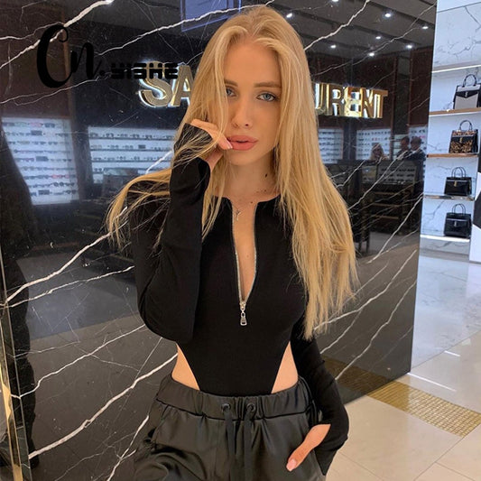 Spring Summer Jumpsuits Fashion Solid Zipper Long Sleeve Sheath Skinny Rompers Bodysuits The Clothing Company Sydney