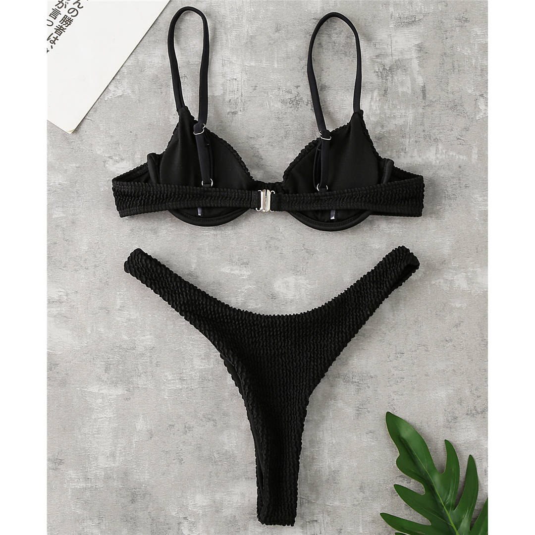 Ribbed Underwired High Cut Bikini Swimsuit Female Swimwear Women Two-piece Bikini set Thong Bather Bathing Suit The Clothing Company Sydney