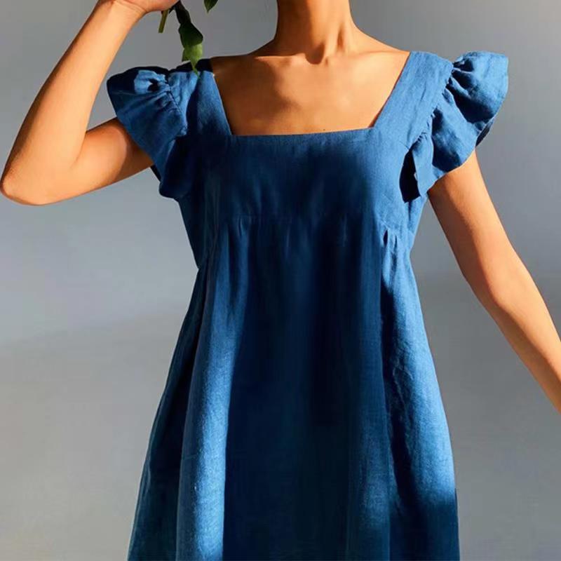 Ruffle Sleeve Summer Square Neck Solid Color Elegant Mini Dress The Clothing Company Sydney