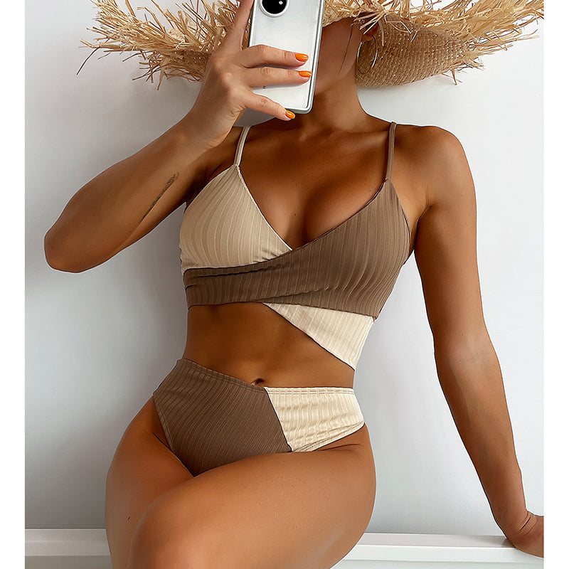 High Waist Swimsuit Ribbed Bikini Set Wrap Swimwear Colorblock Push Up Bathing Suit The Clothing Company Sydney