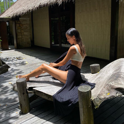 2 Piece Sweater Cropped Top Midi Skirt Matching Set Outfits Button Up Split Skirt Set The Clothing Company Sydney