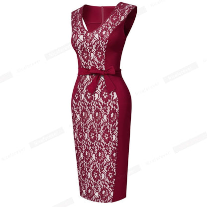 Summer Women Elegant Lace Patchwork Low Cut Dresses Formal Wedding Party Vintage Bodycon Slim Dress The Clothing Company Sydney