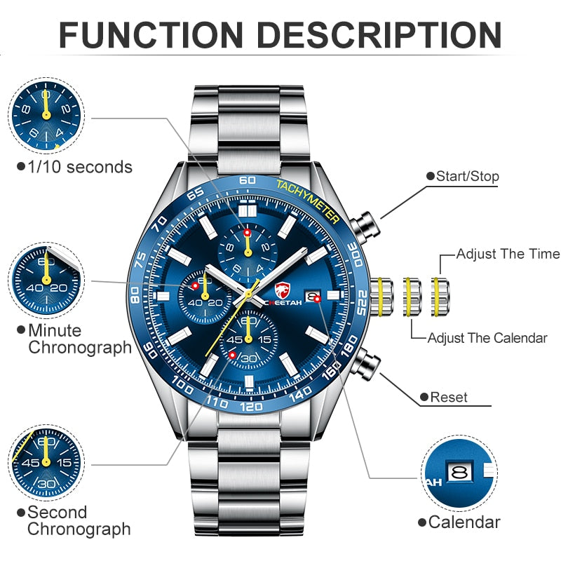 CHEETAH Men's Top Luxury Brand Stainless Steel Business Quartz Watches Chronograph Casual Sport Wrist Watches for Men The Clothing Company Sydney