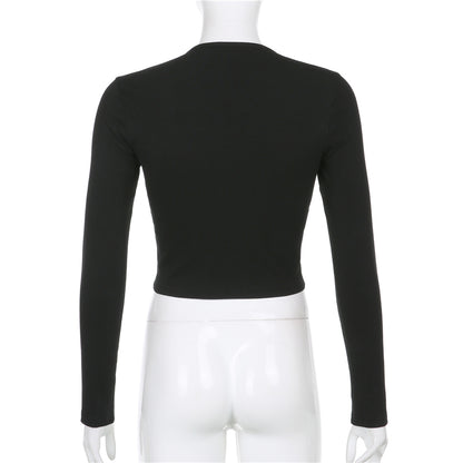 Streetwear Square Neck Hook Cotton Aututmn T-shirts Bodycon Gothic White Crop Tops Tees Long Sleeve T shirt The Clothing Company Sydney