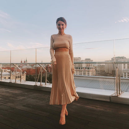 2 Piece Sweater Cropped Top Midi Skirt Matching Set Outfits Button Up Split Skirt Set The Clothing Company Sydney