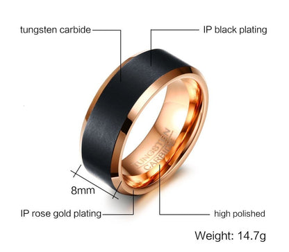 Men's Basic Tungsten Carbide Ring Classic 8mm Male Wedding Jewelry Rose-Gold Color The Clothing Company Sydney