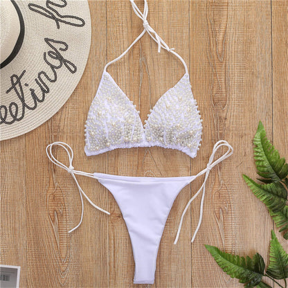 Halter Mini Bikini Swimsuit Women Swimwear Two-pieces Bikini set Luxury Pearl Bather Bathing Suit Micro Bikini Set The Clothing Company Sydney