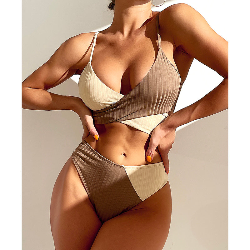 High Waist Swimsuit Ribbed Bikini Set Wrap Swimwear Colorblock Push Up Bathing Suit The Clothing Company Sydney