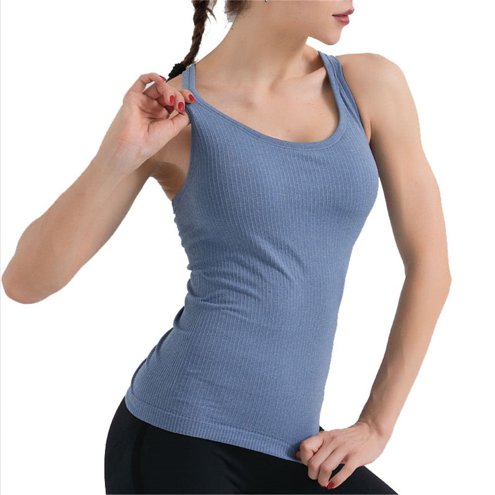 Seamless Yoga Tops With Bra Sleeveless Fitness Sports T-shirts Gym Running Workout Tops Shirt Clothing The Clothing Company Sydney