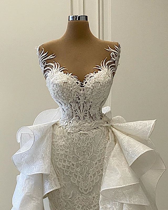Luxury 3D Lace Mermaid Wedding Dress Romantic Beads Tulle Neck Wedding Bridal Gowns The Clothing Company Sydney