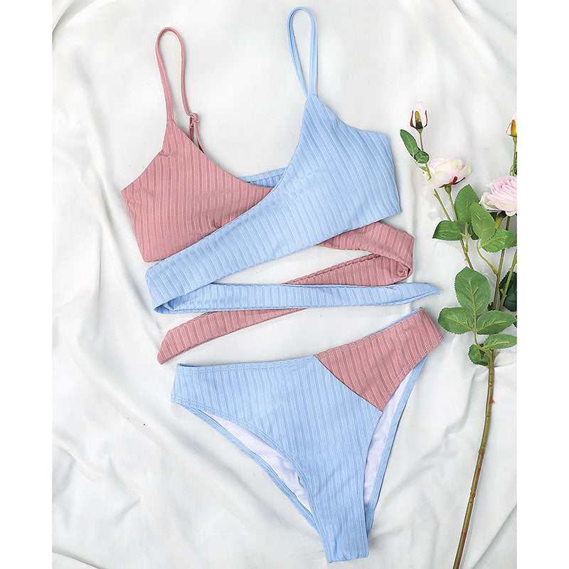 High Waist Swimsuit Ribbed Bikini Set Wrap Swimwear Colorblock Push Up Bathing Suit The Clothing Company Sydney