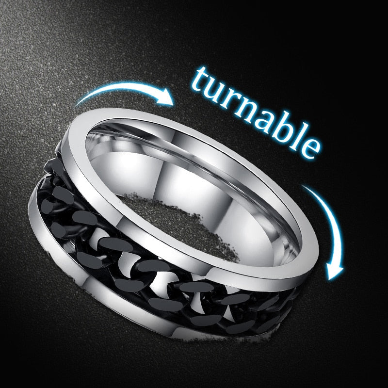 Vnox Spinner Black Chain Ring for Men Punk Titanium Steel Metal Finger Jewellery The Clothing Company Sydney