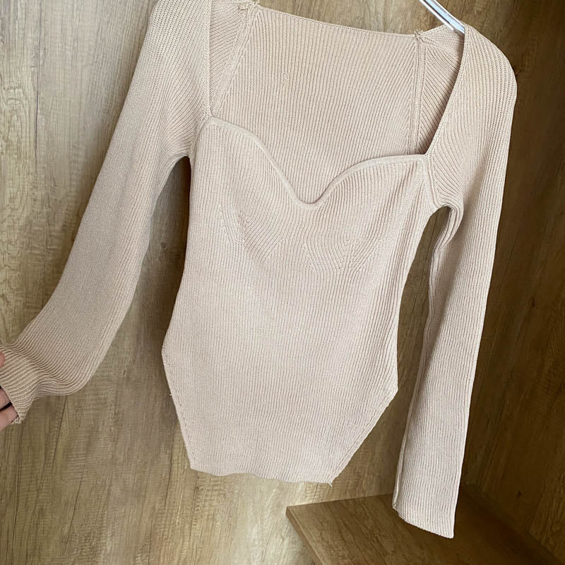 Square Collar Long Sleeve Knitted Pullover Spring Autumn Sweater Winter Top Jumper The Clothing Company Sydney