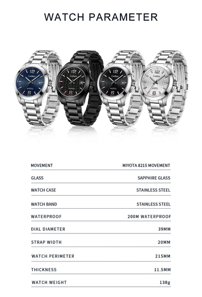 Cadisen New 39mm Men's Automatic Mechanical Watch Classic Retro 200m Waterproof Business Sports MIYOTA 8215 Watches The Clothing Company Sydney